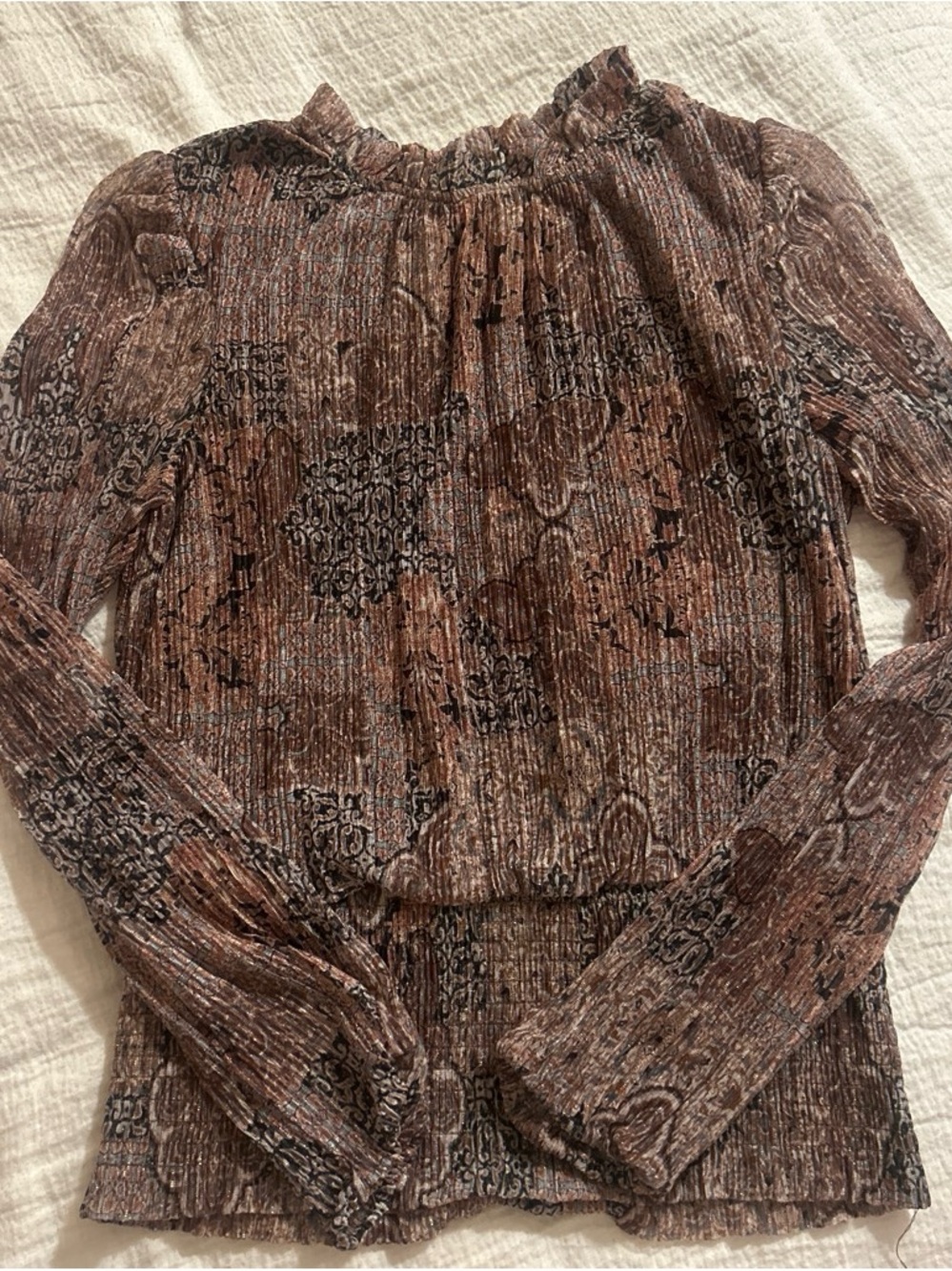 Joie Metallic Brown Pleated Long-Sleeve Top